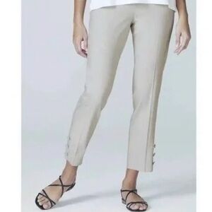 J Jill Gray Linen Stretch Pants Ankle Crop Button Detail Women Size 1X Coastal